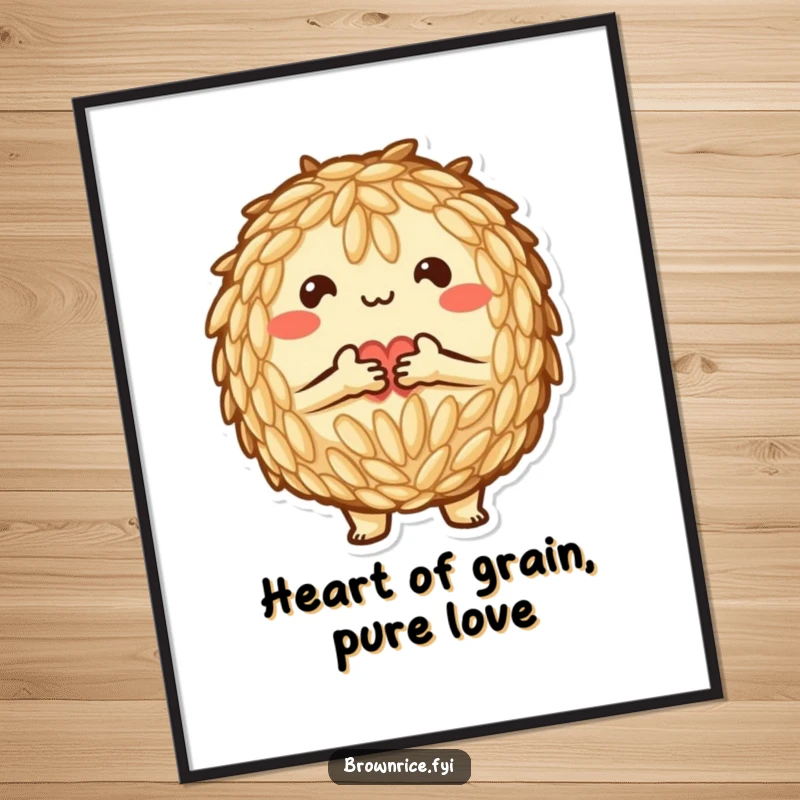 Funny Free Printable Wall Art: Affectionate brown rice character making a heart shape with its grains.