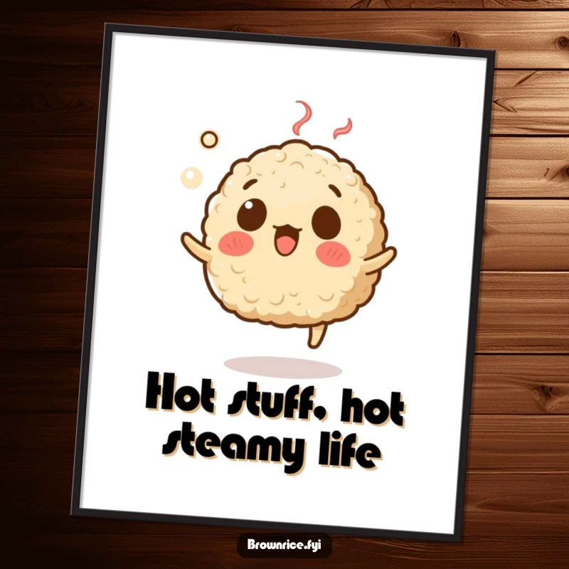 Funny Free Printable Wall Art: A brown rice character expresses shock while levitating mysteriously with rising steam.