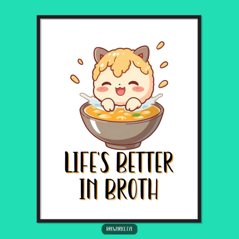 Funny Free Printable Wall Art: Splashing Rice Character, Quirky Decor