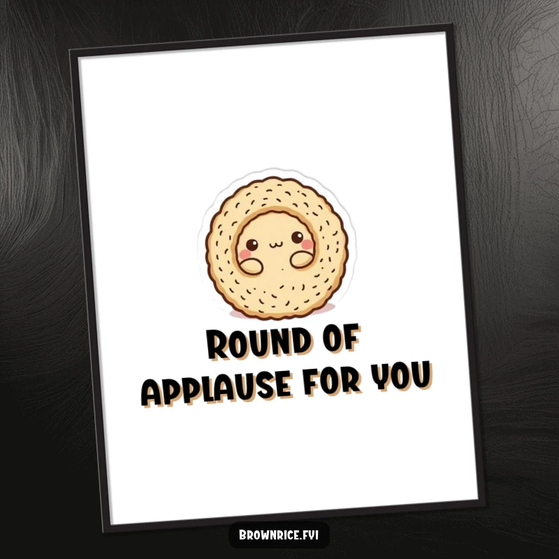 Funny Free Printable Wall Art: Brown rice character playfully rolled into a small, round ball, cute decor.