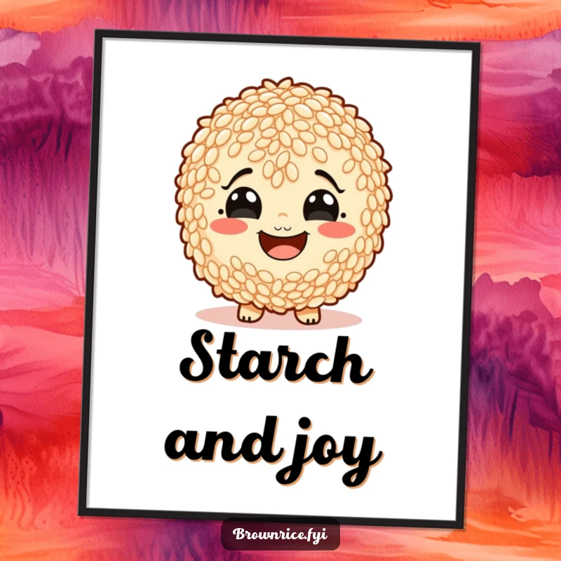 Funny Free Printable Wall Art: Brown rice character with an enormous, starch-filled smile.