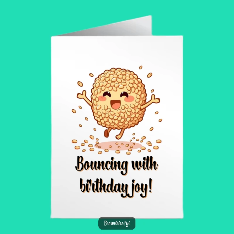 Free Printable Birthday Card: Bouncing Rice Pal - Energetic, Funny Downloadable Gift