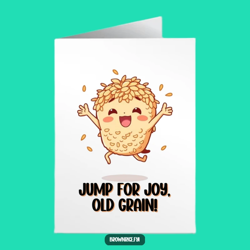 Free Printable Birthday Card: Funny Jumping Rice Character, Hilarious Downloadable Gift