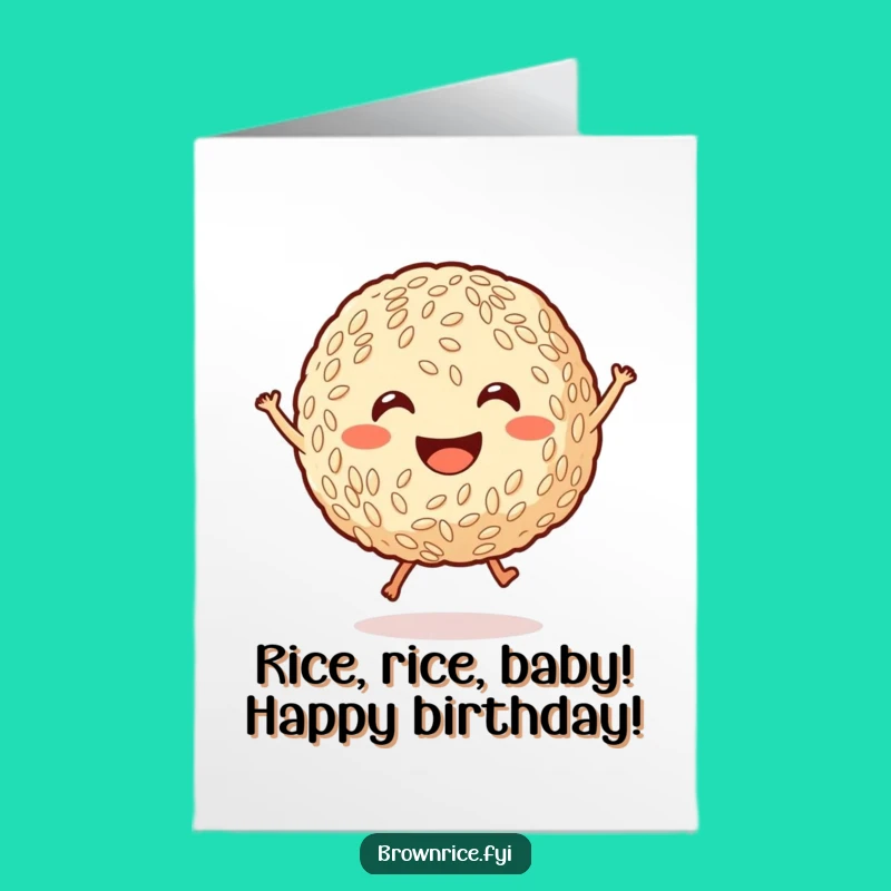 Free Printable Birthday Card: Joyful Rice Ball Jumping, Funny Downloadable Gift for Fun Celebrations