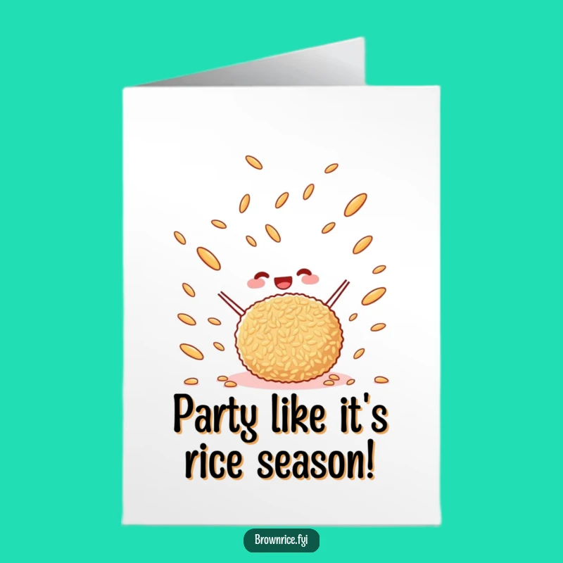 Free Printable Birthday Card: Rice Ball Tossing Grains, Funny Downloadable Gift for a Festive Bash