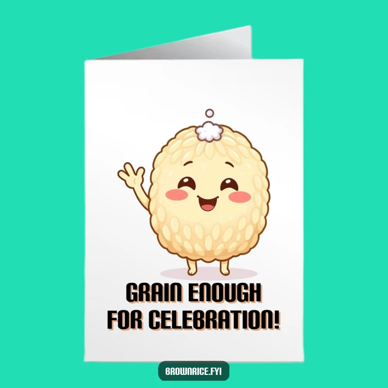 Free Printable Birthday Card: Smiling Brown Rice Grain, Funny Downloadable Gift for Joyful Celebrations
