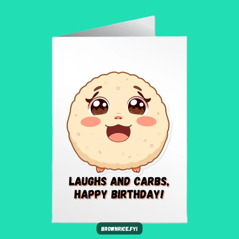 Free Printable Birthday Card: Laughing Rice Ball Surprise, Funny Downloadable Gift for Hilarious Celebrations
