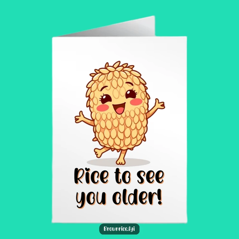 Free Printable Birthday Card: Cheerful Rice Grain Dancing Funny Downloadable Gift