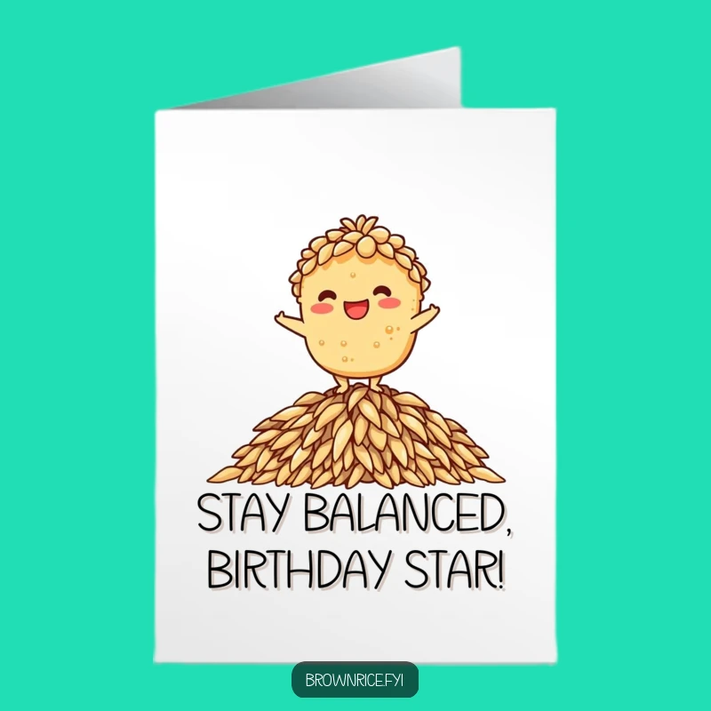 Smiley Free Printable Birthday Card: Balanced Rice Pal, Grinning Cheer, Downloadable & Print at Home