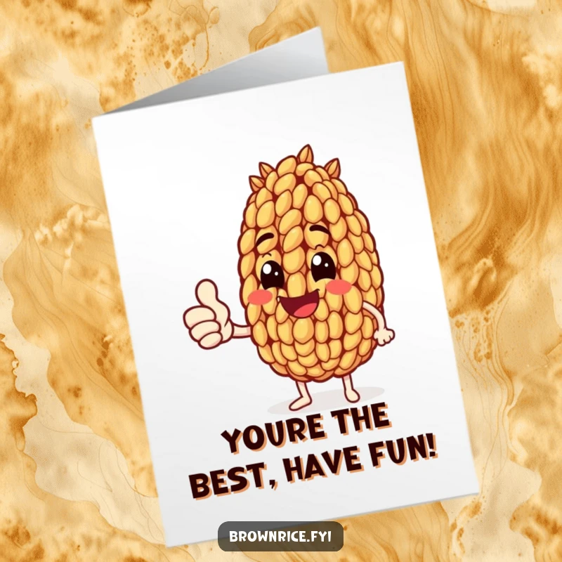 Funny Free Printable Birthday Card: An anthropomorphic brown rice grain character gives a big, enthusiastic thumbs up, beaming.
