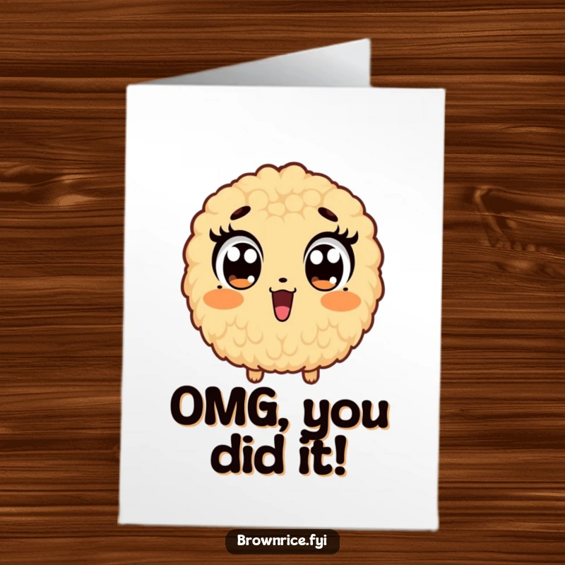 Funny Free Printable Congratulations Card: Brown rice grain character has wide, surprised eyes. Great downloadable art for shock.