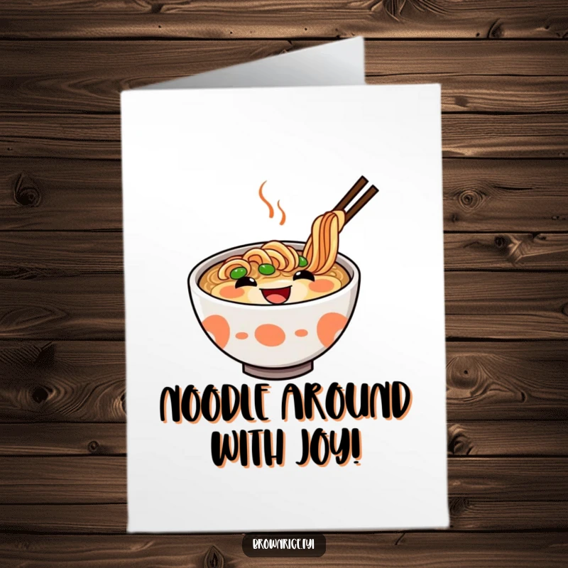 Funny free printable congratulations card showcasing a happy, grinning ramen bowl, celebrating achievements with a cheerful noodle embrace.