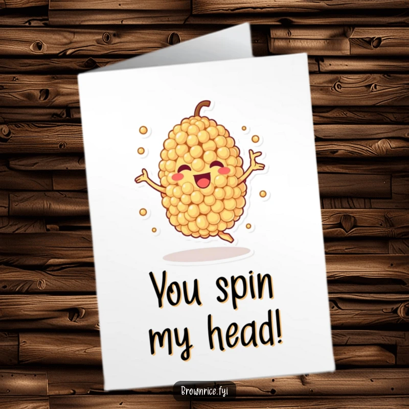 Funny Free Printable Congratulations Card showing an anthropomorphic quinoa grain character spinning joyfully in celebration.