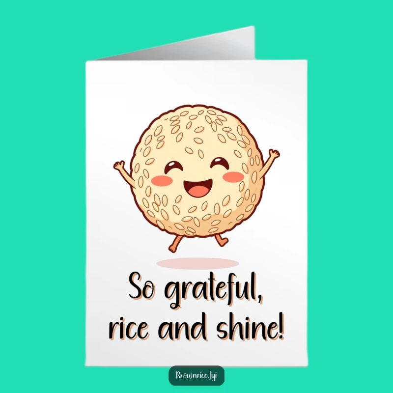 Free Printable Thank You Card: Happy Rice Ball Jumping, Heartfelt Downloadable Gift for Gratitude