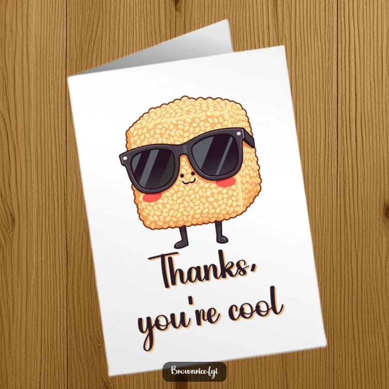 Funny Free Printable Thank You Card: A brown rice block wearing giant sunglasses, looking incredibly cool and laid-back.