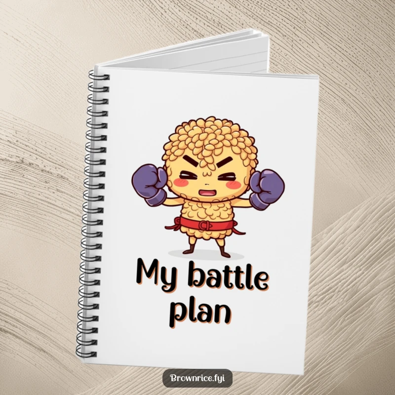 Funny Brown Rice Notebook: Brown rice character with boxing gloves, ready to fight, perfect for planning.