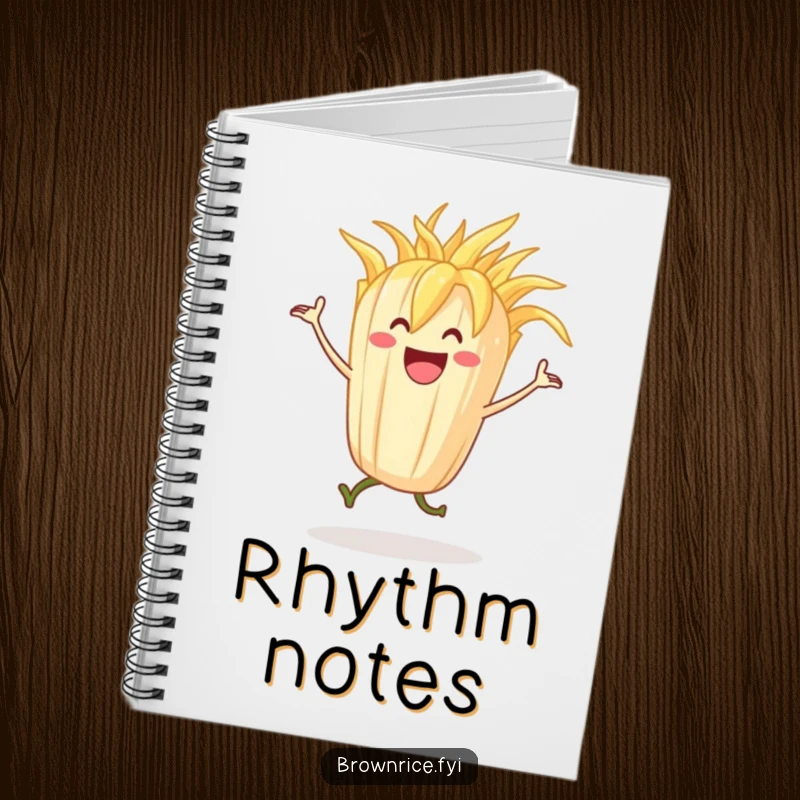Grinning stalk of rice character dancing with happy abandon, perfect for a humorous notebook.