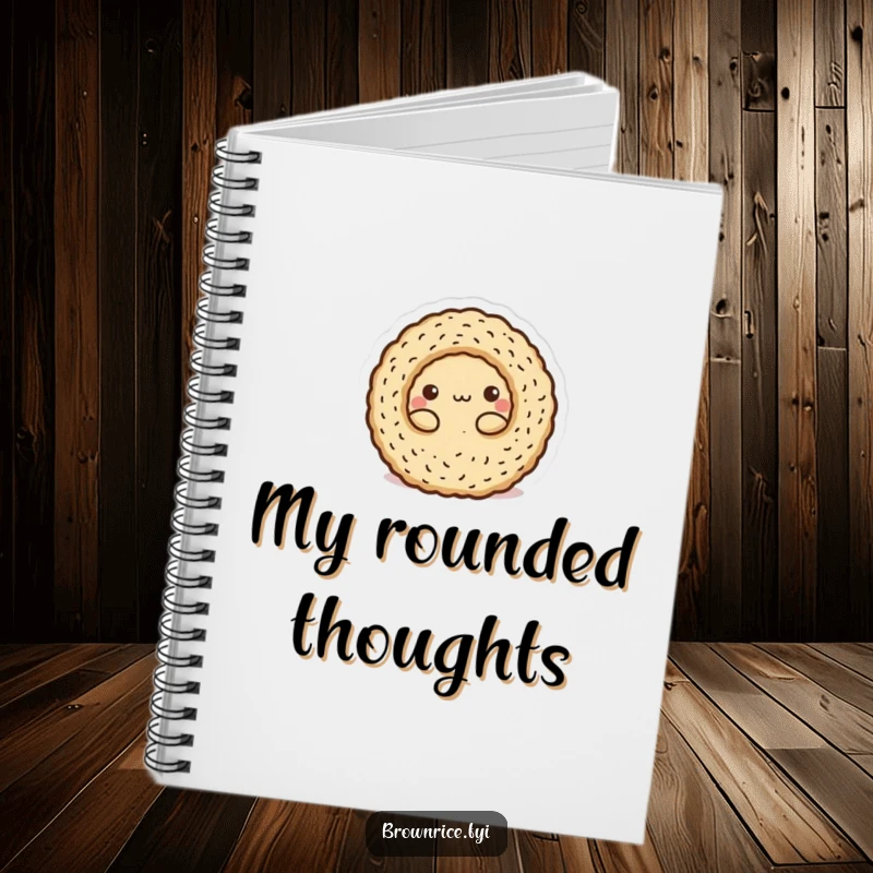Funny Notebook: A brown rice character rolled into a cute ball, inspiring playful notes and sketches.