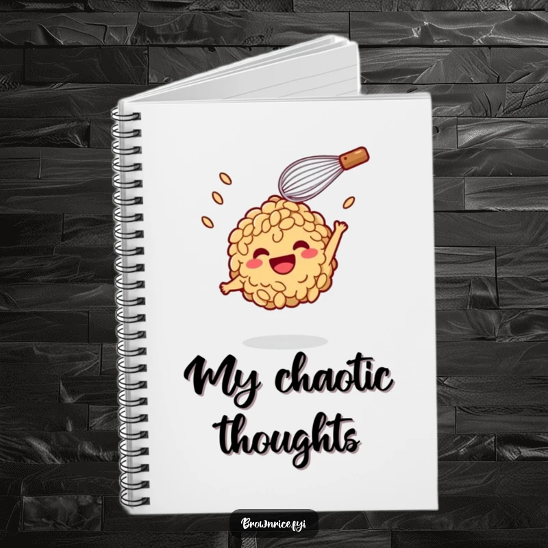 Funny Notebook: A dynamic brown rice character being tossed by a whisk, inspiring funny notes and doodles.