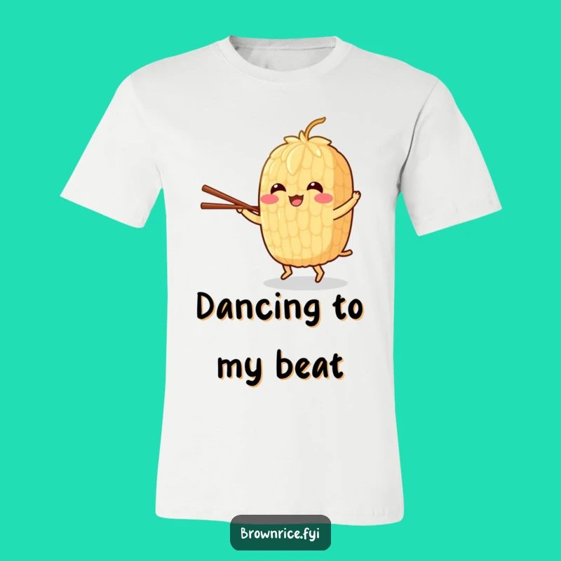 Funny Brown Rice Dance Tee: Cheerful Grain Character Grooving with Chopsticks!
