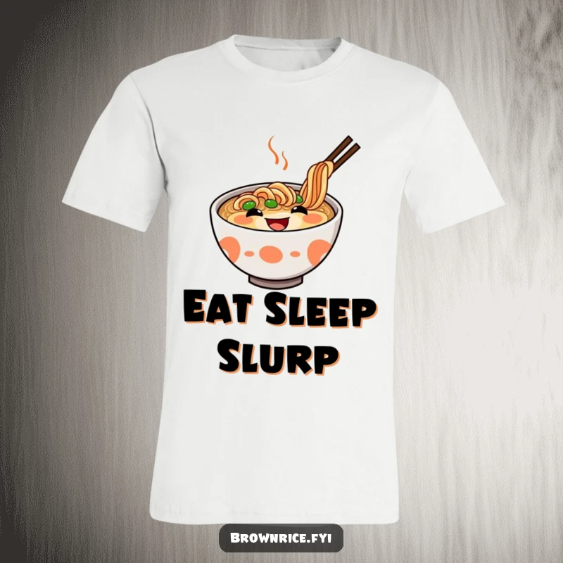 Funny Ramen T-Shirt showcasing a delighted ramen bowl character with a wide, infectious grin, perfect for noodle enthusiasts. Great funny gift idea.