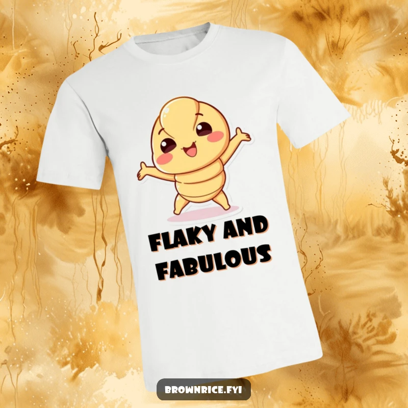 Funny Croissant T-Shirt showcasing a smiling croissant character in a playful, energetic stretch. A delightful funny gift.