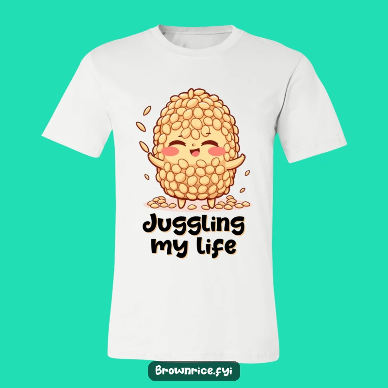 Funny Brown Rice Juggling Tee: Winking Character Shirt, Hilarious Gift Idea