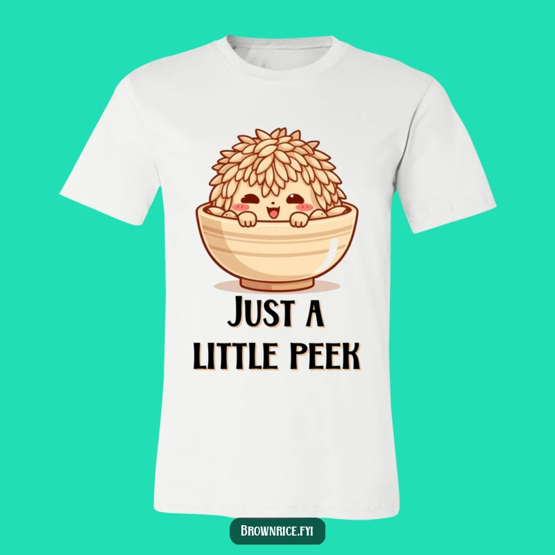 Funny Brown Rice Mischief Tee: Playful Grain Character Peeking Out!