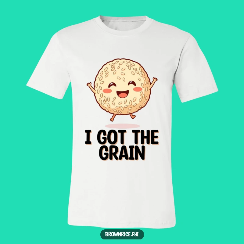 Funny Joyful Brown Rice Ball T-Shirt - Cute Cartoon Jumping Tee for Him or Her