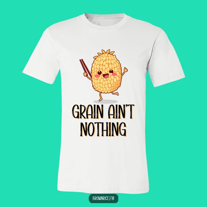 Funny Brown Rice Dancing T-Shirt - Joyful Character with Chopsticks