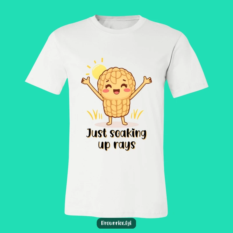 Funny Brown Rice Sunshine Stretch T-Shirt: Cheerful Grain Greeting the Sun