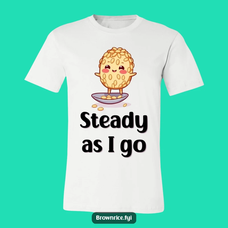 Funny Balancing Rice Grain T-Shirt: Wobbly Character's Humorous Struggle
