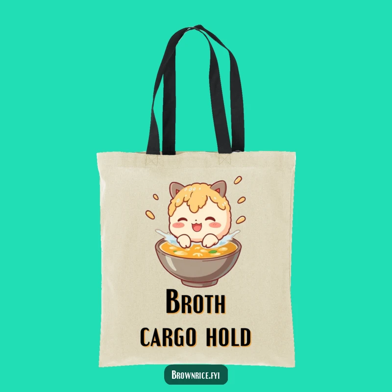 Funny Brown Rice Broth Splash Tote: Playful Grain Character Bag Gift