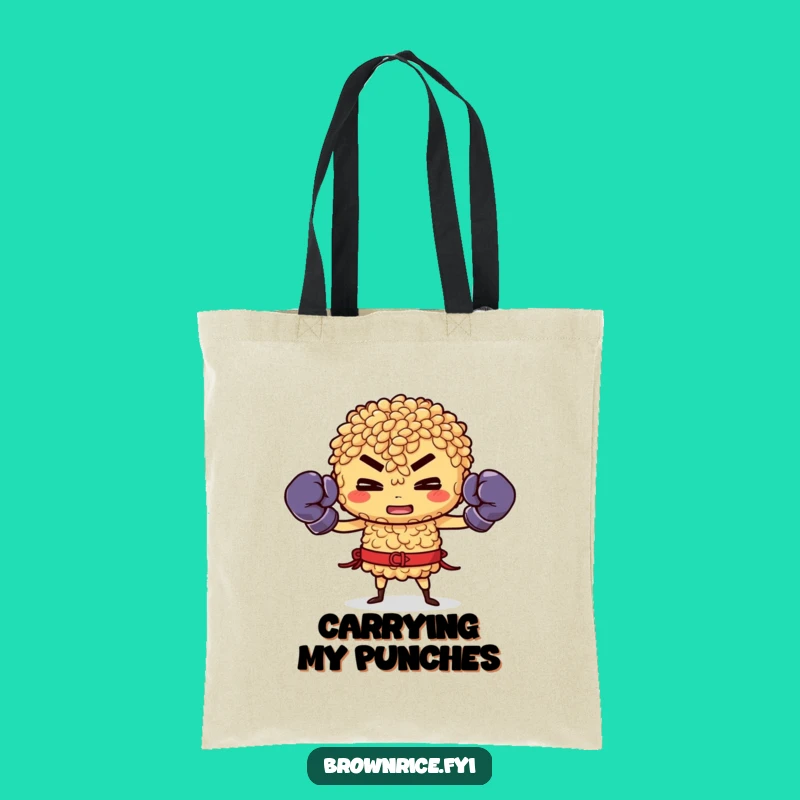 Funny Brown Rice Boxer Tote Bag: Carry Your Gear with Fighting Spirit