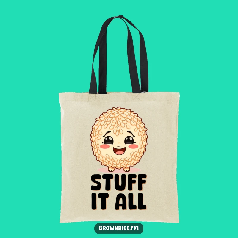 Funny Starchy Smile Brown Rice Tote: Joyful Grain Character Bag Gift