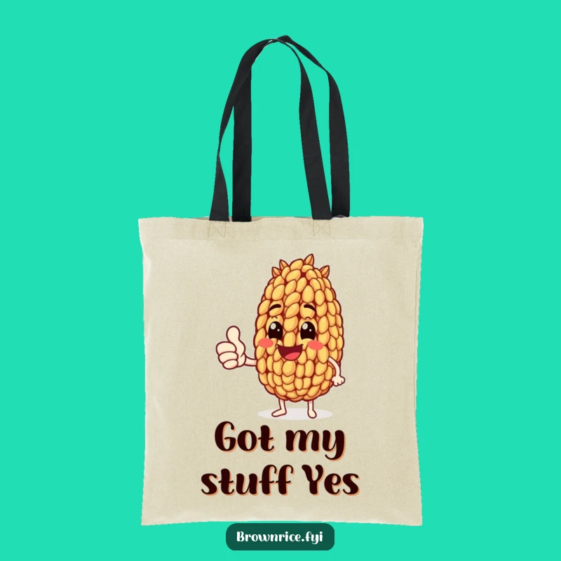 Funny Brown Rice Thumbs Up Tote Bag: Cheerful Character Carry-All, Ideal Funny Gift
