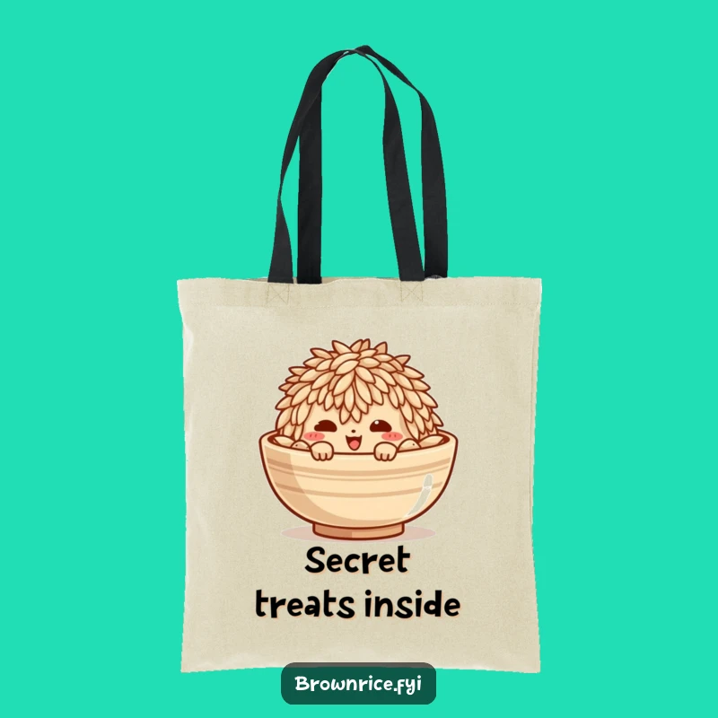 Funny Brown Rice Mischief Tote Bag: Carry Your Secrets with a Peeking Grain!